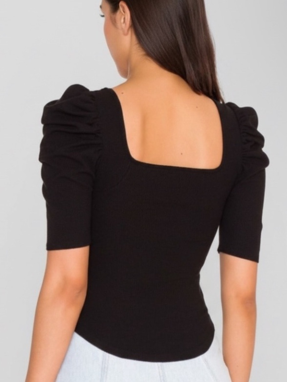 Free People We The Free black Night Lily Boho 
Puff Shoulder Top Blouse large - Picture 4 of 5